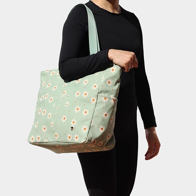 ESVAN Original Floral Tote Bag Large Shoulder Bag with Multi Pockets for Gym Travel Beach Daily Bags
