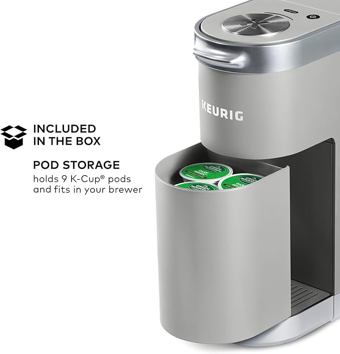 Keurig K-Mini Plus Single Serve K-Cup Pod Coffee Maker, with 6 to 12oz Brew Size, Stores up to 9 K-Cup Pods, Travel Mug Friendly, Studio Gray