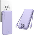 Nusyddy Portable Charger, 10000mAh PD20W Fast Charging Power Bank with Built-in Cables & Wall Plug, Travel Essential External Battery Pack, USB C Battery Phone Charger for iPhone, iPad, Samsung Purple
