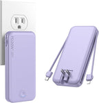 Nusyddy Portable Charger, 10000mAh PD20W Fast Charging Power Bank with Built-in Cables & Wall Plug, Travel Essential External Battery Pack, USB C Battery Phone Charger for iPhone, iPad, Samsung Purple