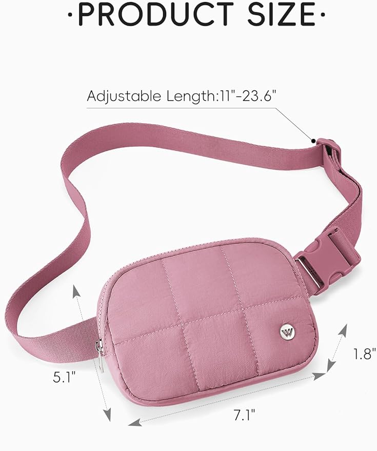 WESTBRONCO Puffer Fanny Packs for Women Quilted Nylon Waterproof Belt Bag with 2 Zipper, Puffy Crossbody Bag with Adjustable Strap, 1L Waist Bag for Travel Daily