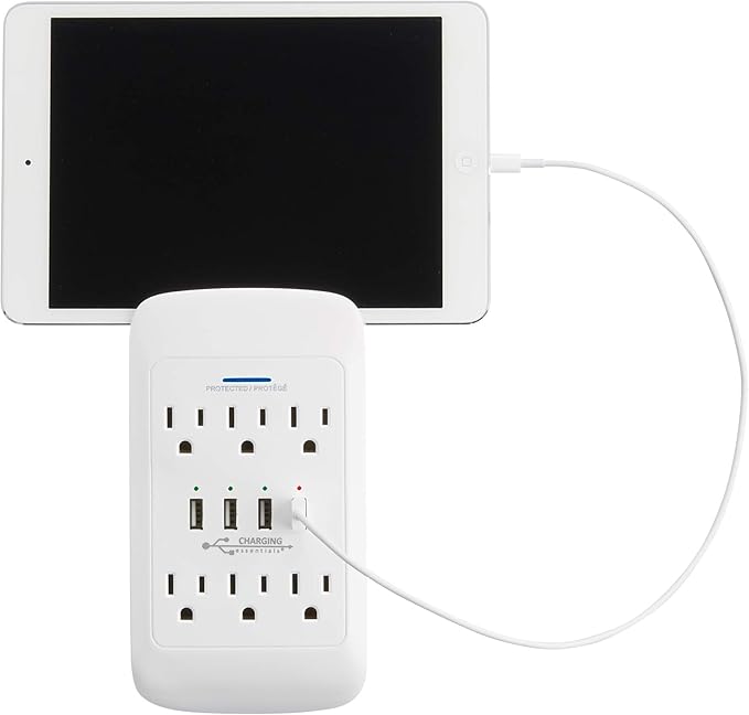 6 AC Outlets + 4 USB Ports Wall Tap Charging Station with Device Shelf