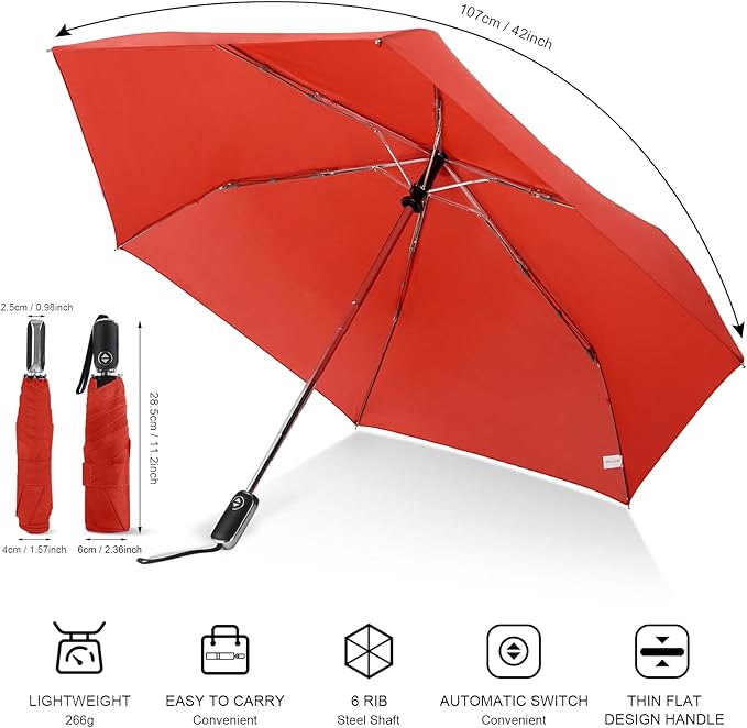 Compact Travel Umbrella for Purse - Flat Handle, Waterproof for Light Rain