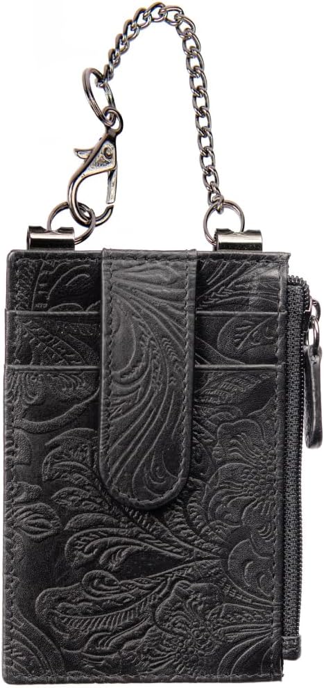 RFID Blocking Boot Wallet with Security Chain & Zipper Lock – Genuine Leather Wallets for Men, Travel Wallets Women, Minimalist Leather Card Holder