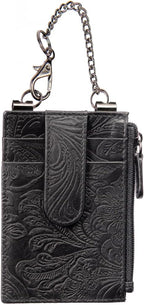 RFID Blocking Boot Wallet with Security Chain & Zipper Lock – Genuine Leather Wallets for Men, Travel Wallets Women, Minimalist Leather Card Holder