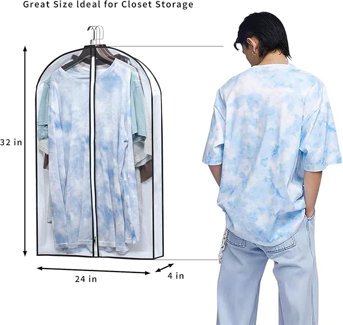 Mskitchen Hanging Clothes Storage with 4" Gusseted Garment Covers (Set of 6) - Clear Suit, Sweater, Shirt, Jacket Protectors for Closet - 24"x 32"x 4" / 6 Pack