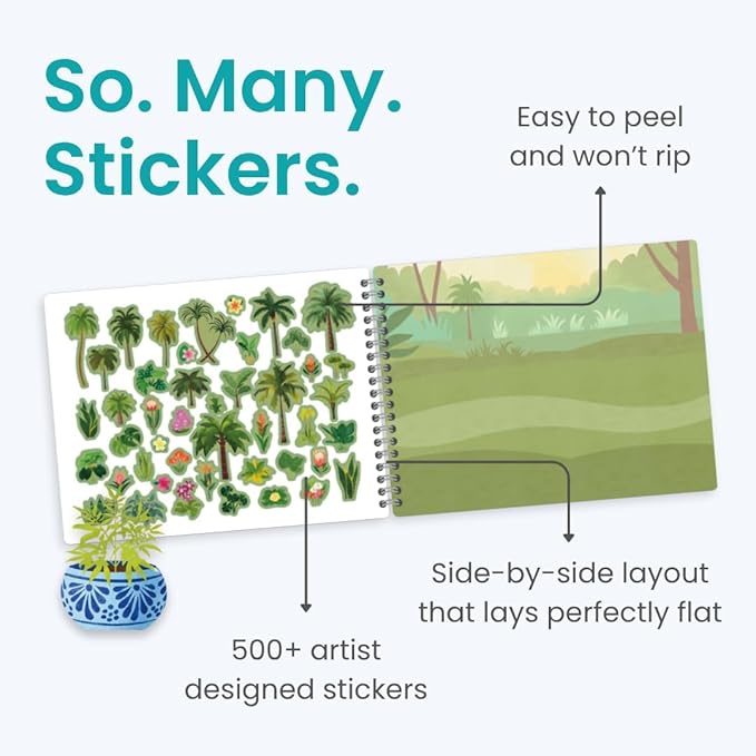 Plants and Mushroom 500+ Kids Sticker Book by Cupkin Toddler Airplane Travel Activity Coloring and Sticker Book, Road Trip Essentials, 12 Coloring Pages 12 Scenes for Ages 2–8 Years