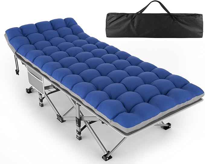 ZENPETIO 28In Folding Camping Cot for Adult, Portable Sleeping Cot with Mattress, Outdoor Heavy Duty Cot Bed for Camp with Carry Bag for Home, Office, Camp, Travel, Vacation(Max Loading 500lbs)