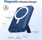 Azmuth Magnetic Wireless Power Bank 10000mAh, 15W Portable Charger Compatible with MagSafe for iPhone 17/16/15/14/13/12 Series Built-in Stand LED Display 20W PD USB-C 22.5W USB-A Blue
