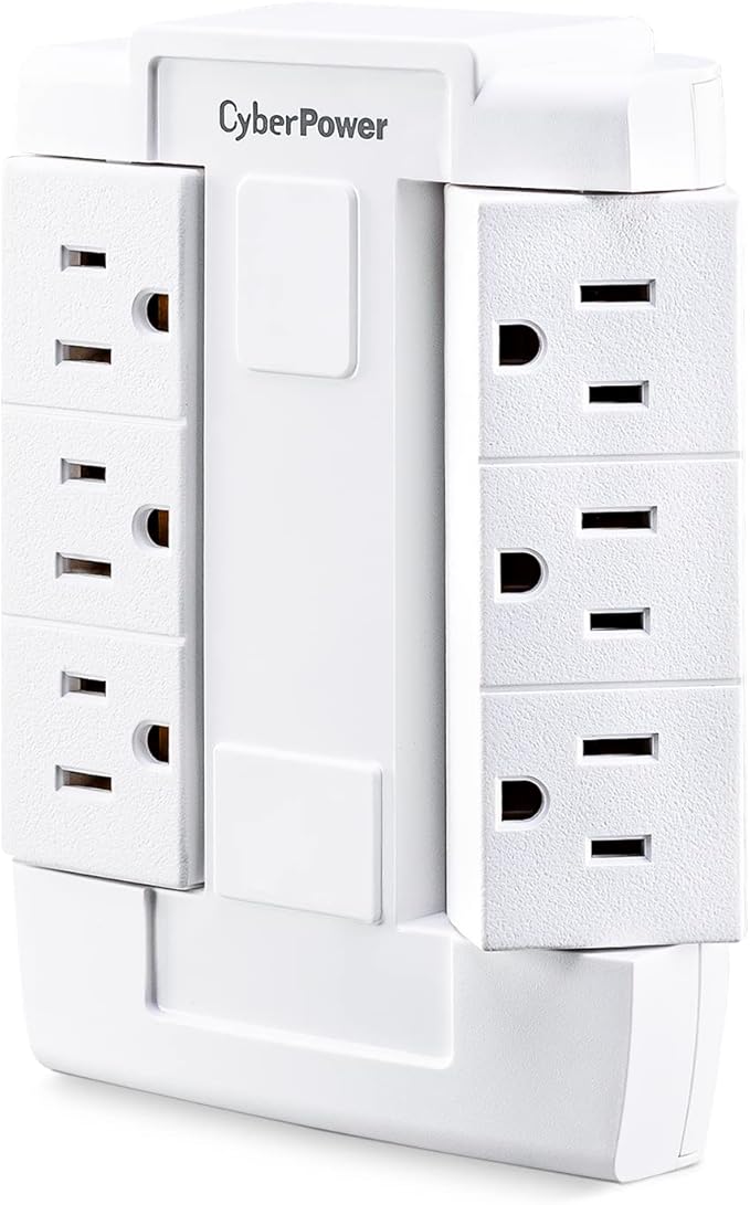 CyberPower GT600P 6 Outlet Swivel Grounded Wall Tap, White (Pack of 2)