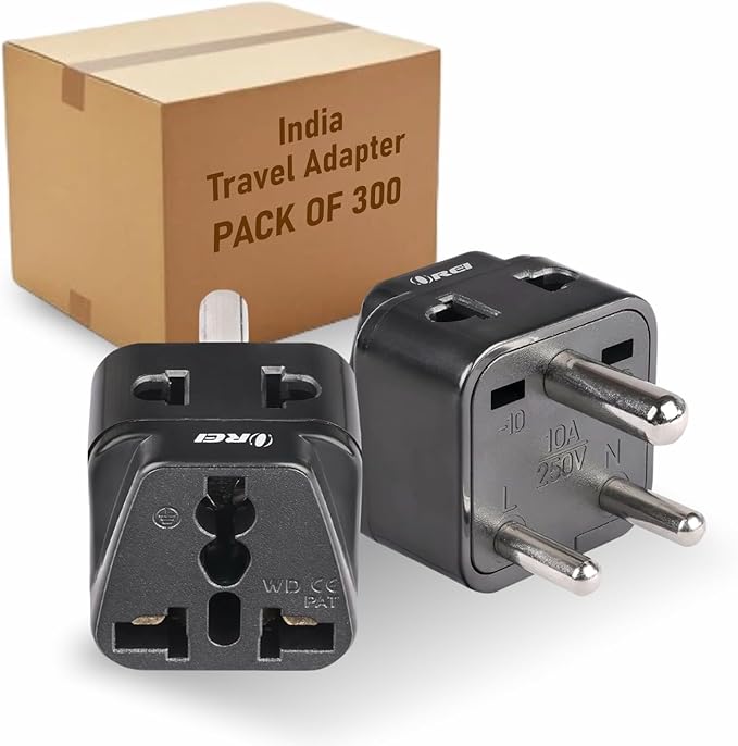 OREI US to India Plug Adapter- Type D Travel Adapter - 2 in 1 Travel Adapter for India, Nepal, Pakistan - CE Certified - RoHS Compliant - 300 Pack, Black