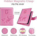 Passport Holder Cover Initail Letter A-Z Travel Wallet Embossed Design RFID Blocking Card Holder Personalized Gift Passport Cover Wallet, Passport Book Holders for Women and Girls, Pink-G