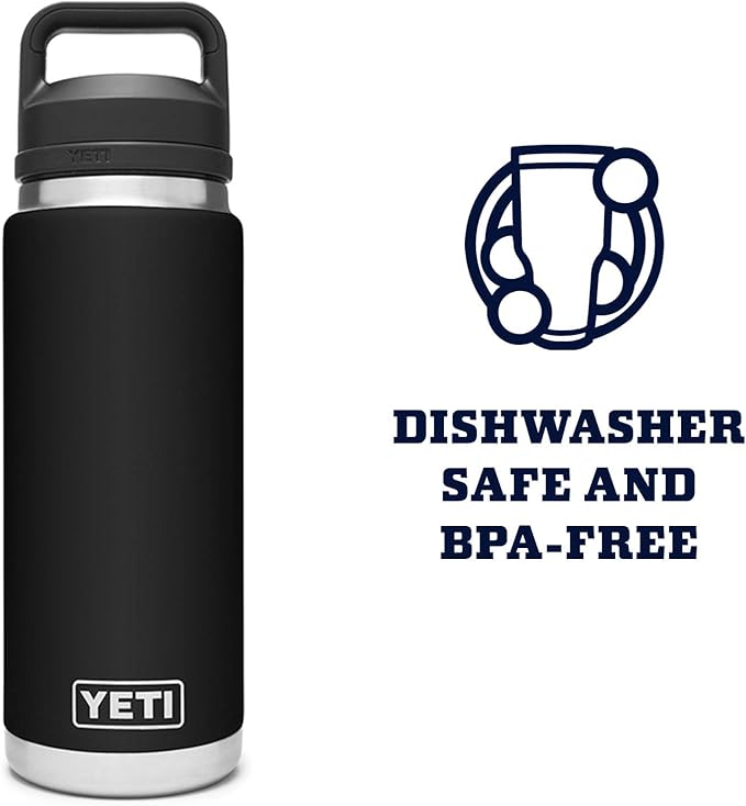 YETI Rambler 26 oz Bottle, Vacuum Insulated, Stainless Steel with Chug Cap, Black