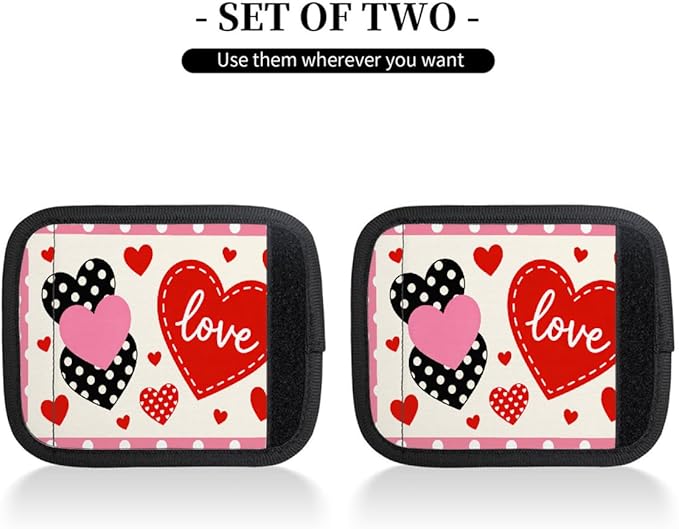 2 Pack Luggage Handle Wrap with Travel Tags - Non-Slip Protective Cover Soft Handle Grips Covers for Suitcase(Pink Heart Love)