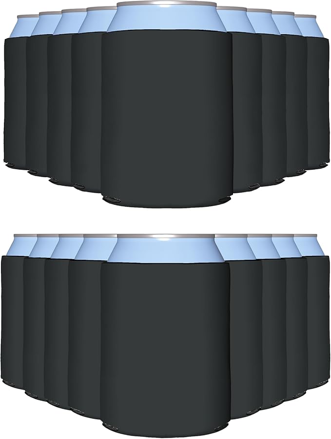 PartyPrints 25 Pack Charcoal Blank Can Cooler Sleeves, Customizable Bulk Insulated Foam for Beer, Collapsible Plain Drink Holder, Cold Soda Insulator, 12oz Regular, 16oz Tall Cans
