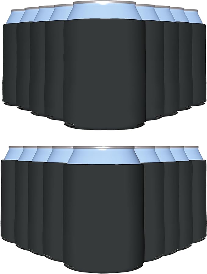 PartyPrints 200 Pack Charcoal Blank Can Cooler Sleeves, Customizable Bulk Insulated Foam for Beer, Collapsible Plain Drink Holder, Cold Soda Insulator, 12oz Regular, 16oz Tall Cans