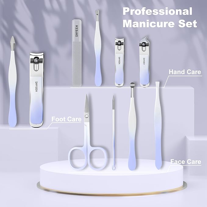 Manicure Set, 10 pcs High-Carbon Steel Nail Clippers Set, Portable Mini Manicure and Pedicure Kit, Travel Grooming Nail Kit with Leather Bag for Men and Women