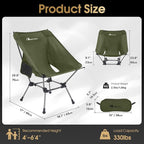 MOON LENCE Portable Camping Chair Plus, Larger & Roomier, Compact and Lightweight Still, Folding Chair for Backpacking & Hiking, 330Lbs Capacity (Moss Green-2pack)