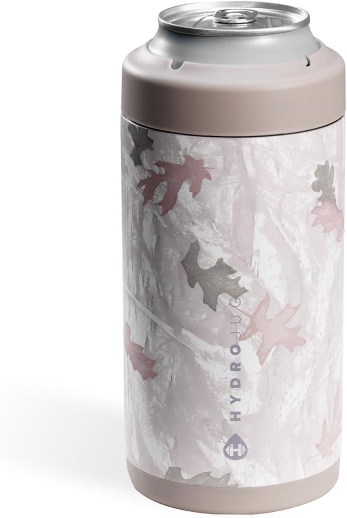 HydroJug Standard Can Cooler - 2-in-1 Insulated Can Cooler Cup - Stainless Steel Can Holder with Non-Slip Rubber Base - Screw-Top Lid - Dishwasher Safe - 16oz, Camo