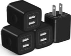 X-EDITION USB Wall Charger, 4-Pack 2.1A Dual Port USB Cube Power Adapter Wall Charger Plug Charging Block Compatible with Phone 13 12 11 XS XR X 8 7 6S 6 Plus SE, Pad, Samsung, Android Phone (Black)
