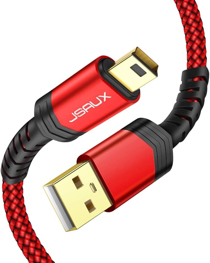 JSAUX Mini USB Cable 10FT, USB 2.0 Type A to Mini B Fast Charging Braided Cord Compatible with Blue Yeti Microphone Garmin Nuvi GPS 50 55 Ti-84 Plus CE Canon Rebel t7 Camera Gopro Red