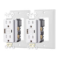 15 Amp Self-Test GFCI Outlet Combination with USB Type A and Type-C, Tamper Resistant Thinner Duplex Outlet, in-Wall, USB Charger for Smartphones, Tablets, Black, 2-Pack