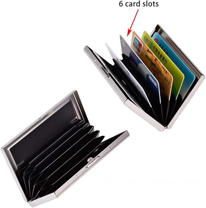 EASTNIGHTS RFID Credit Card Holder Metal Wallet Stainless Steel and Pu Leather Credit Card Protector Case for Men or Women (black)