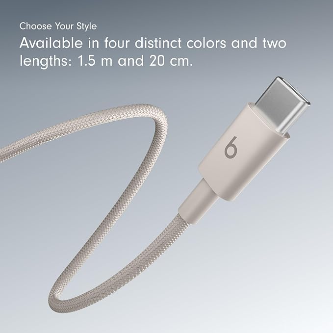Beats USB-C to USB-C Woven Cable Fast Charging Durable/Tangle-Free Compatible Charger for Apple & Android Devices (1.5 m, 5 ft) - Surge Stone