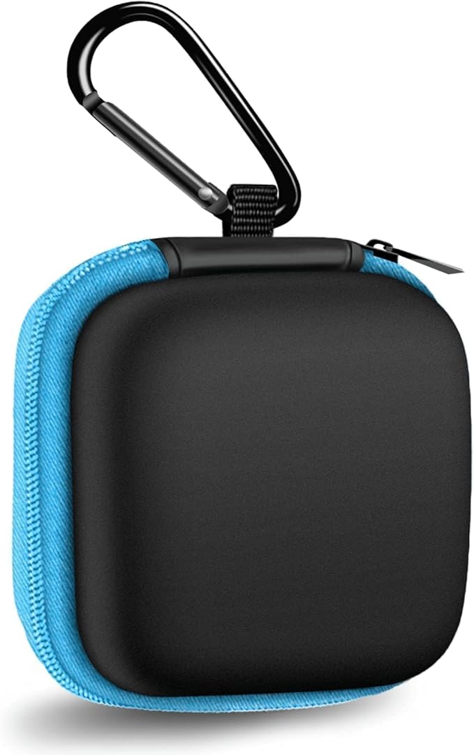 Square Earbud Case Portable EVA Carrying Case Storage Bag Tech Pouch Cell Phone Accessories Organizer with Carabiner for Earphone, Earbud, Earpieces, SD Memory Card, Camera Chips, Blue