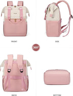 LOVEVOOK Laptop Backpack for Women, 15.6 Inch Work Laptop Bag with USB Port, Fashion Teacher Nurse Backpack Purse, Waterproof Travel Computer Backpack with Organizer Bag, 2PCS, Beige-Pink