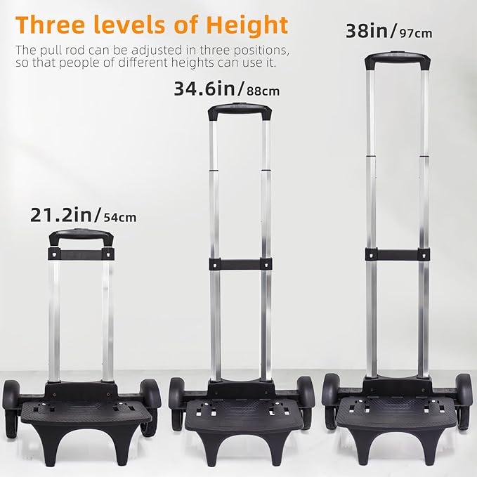 Backpack Trolley, Wheeled Cart Aluminum Alloy,Luggage Cart with 2 Large Tank Wheels,Folding Hand Truck with Luggage Straps for Bags,Lunch Backpack,Golf Bag,Teenagers,Adults,School,Travel