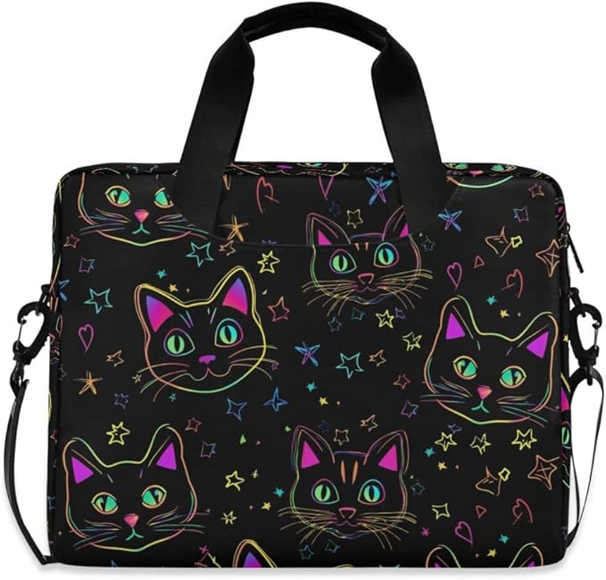 Neon Cat Print Laptop Case 15.6 inch Computer Bag Waterproof Laptop Briefcase Laptop Bag for Women & Men