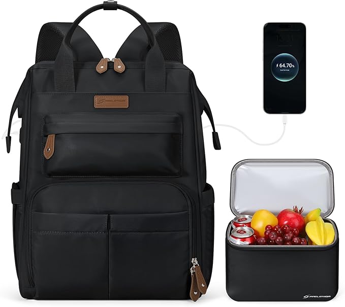 Maelstrom Travel Backpack for Women Men,Laptop Backpack Fits 15.6-17.3 Inch Laptop, Nurse/Work Bag with Insulated Lunch Box (Black)