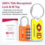 Forge Dual-Opening: Key or Combination Lock, TSA Approved Lock for Luggage, Pelican case, Travel, Gym, School, Luggage Combination Lock, Travel Bag Lock (Orange 2 Locks and 2 ID)