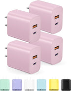 USB C Charger Block Charging Block Type C Charge 20W Wall Chargers 4 Pack for iPhone 16/16 Plus/16 Pro/16 Pro Max/iPhone 15/15 Pro/15 Pro Max/14/13/12 Pro/Samsung//Android(Pink)