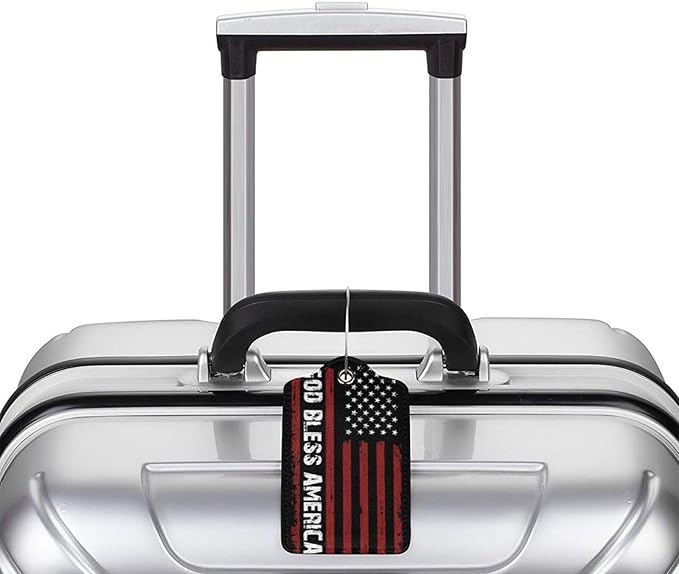 2 Pack Luggage Tags for Suitcases, PU Leather Bag Tag with Privacy Cover Address Card Travel Essentials-God Bless American