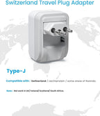 2 Pack Switzerland Travel Plug Adapter, VINTAR Foldable Type J Adapter Switzerland with 2 AC Outlets 3 USB Ports(2 USB C), Switzerland Power Adapter for US to Switzerland Rwanda Liechtenstein