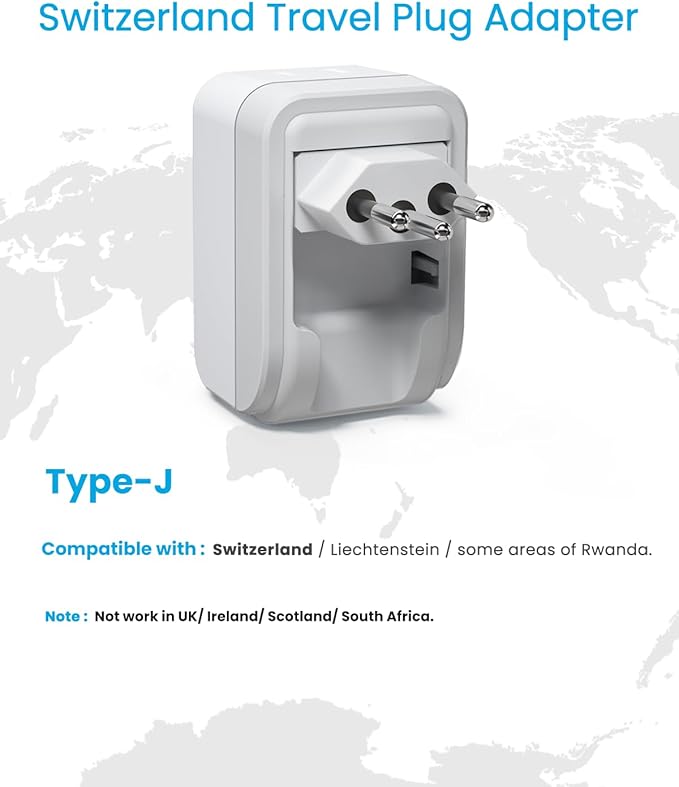 2 Pack Switzerland Travel Plug Adapter, VINTAR Foldable Type J Adapter Switzerland with 2 AC Outlets 3 USB Ports(2 USB C), Switzerland Power Adapter for US to Switzerland Rwanda Liechtenstein