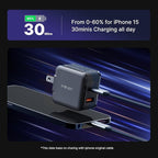 MINIX P1 Mini 30W USB C Charger, 33W PPS 2-Port GaN Charger 1 USB-C Port, 1 USB-A Port with Foldable Plug, Compatible with iPhone 8-15/16 Series, Galaxy S10-S23, Pad and More