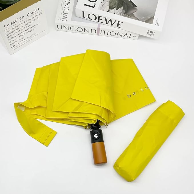 Strongest Windproof Golf Umbrella with Solid Wooden Handle - Extra Large Double Canopy Auto Folding Umbrella, Heavy Duty Portable Sun Rain Umbrella for Men Women, Fits Push Cart Car Backpack