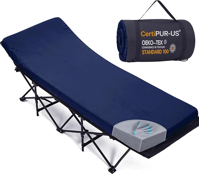 CYMULA Camping Cot Mattress 2in Memory Foam Sleeping Pad,Soft Warm Non-Slip Camping Mattress Topper with Retaining for Adults,Portable Roll up Pad for Travel（only Mattress）