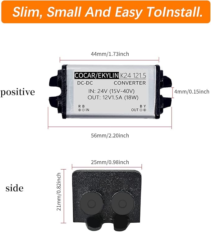 Truck DC 24v to 12v Step Down Converter Reducer Regulator 1.5A 18W Power Supply Adapter for Auto Car Bus Van Vehicle Boat Solar System etc.(Accept DC15-40V Inputs)
