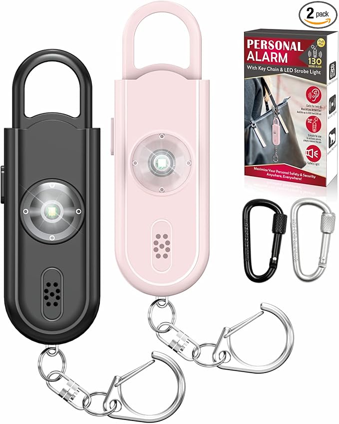 Safe Sound Personal Alarm, 2 Pack 130 dB Loud Siren Song Emergency Security Alarm Keychain with Strobe LED Light, Personal Sound Safety Siren for Women, Men, Children, Elderly