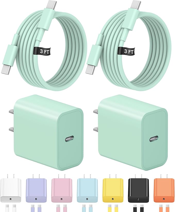 3FT iPhone 17 16 15 Charger Fast Charging USB C Charger Block Type C Chagrer Fast Charging 2-Pack for iPhone 17/17 Plus/17 Pro/17 Pro Max/iPhone 16/16 Plus/16 Pro/16 Pro Max/15 Pro Max/Samsung(Green)
