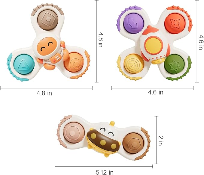 ALASOU 3PCS Pop Suction Cup Spinner Sensory Airplane Travel Toys for 1 Year Old Boy Girl Infant Toddlers|Novelty Spinning Tops 12 18 Months|1 2 Year Old Boy Birthday Gift|Baby Bath Toy Kids Ages 1-3
