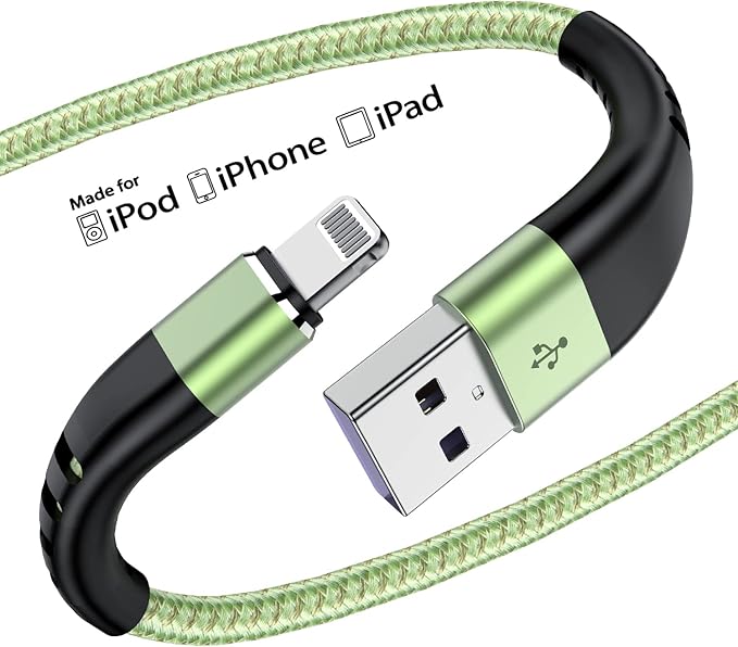 Essri 2Pack for iPhone Charger Cord 1FT, Lighting Cable 1 Feet to USB Charging Cable, Nylon Braided Charging Cord 1 Foot Compatible with iPhone 14 13 12 11 X XS XR 15 Pad - Light Green