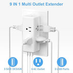 Surge Protector Outlet Extender, 6 AC Outlets & 3 USB Ports (3.1A), 2700J ETL Listed, Triple-Sided Wide-Spaced, 1875W 15A, Flame Retardant ABS+PC, for Home Office Kitchen Bedroom (White)