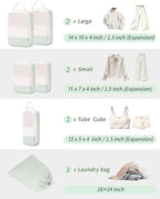 Narwey 6 Set/5 Set Compression Packing Cubes for Travel Kids Women Carry on, Packing Organizers Bag for Backpack Luggage Suitcase Duffle Bags