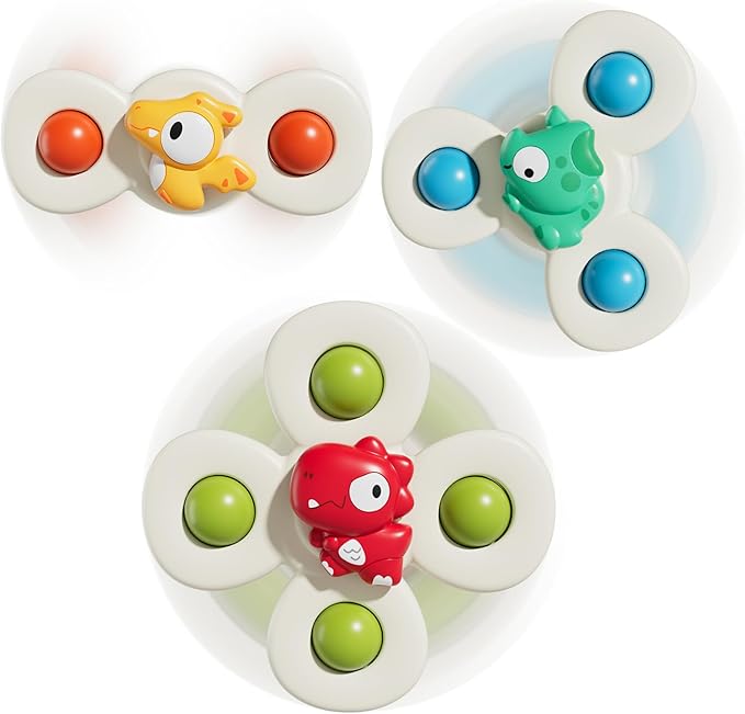 ALASOU 3PCS Suction Cup Spinner Toys for 1 Year Old Boy Girl|Spinning Top 12 18 Months|1 2 Year Old Boy Birthday Gift|Baby Bath Toy for Kids Ages 1-3|Sensory Airplane Travel Toy for Infant Toddlers