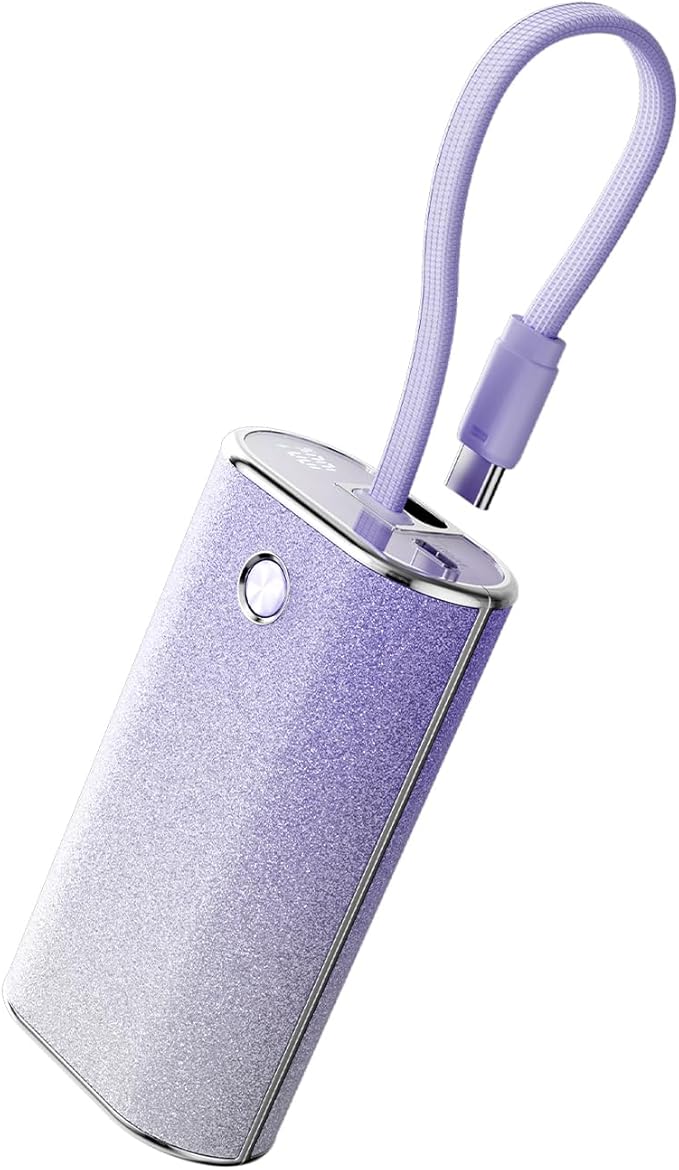 iWALK Sparkly 10000mAh Portable Charger, 22.5W Fast Charging Small Power Bank with Built-in USB-C Cable, Diamond Glitter Ultra-Compact Battery for iPhone 17/17 Pro/16/16 Pro/15, Samsung,ShinyPurple